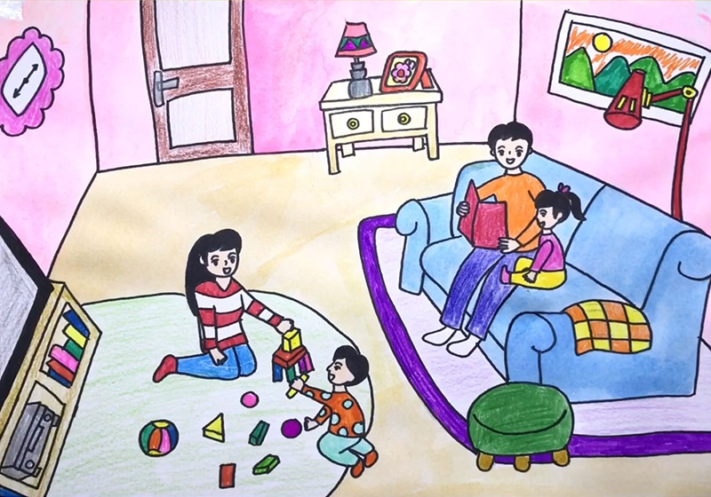 Hướng dẫn vẽ tranh vẽ tranh chủ đề gia đình lớp 8 đơn giản đẹp và tình cảm